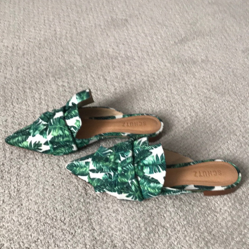 SCHUTZ Green Leaf Print Mules - Picture 2 of 5